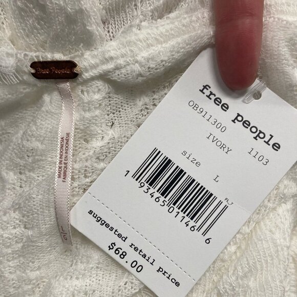 NWT Free People Dreamgirl Top Ivory White Knit Lace Size Large Bohemian New Boho - Picture 5 of 7